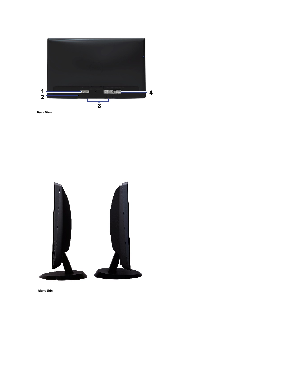 Side view, Bottom view | Dell ST2210B Monitor User Manual | Page 4 / 33