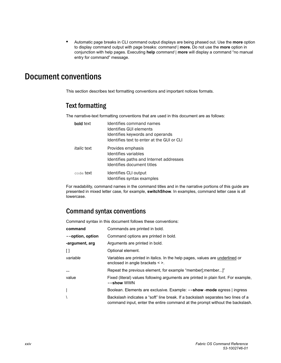 Document conventions, Text formatting, Command syntax conventions | Dell POWEREDGE M1000E User Manual | Page 24 / 1168