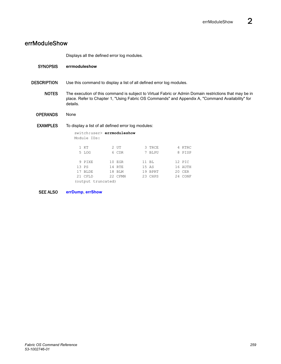 Errmoduleshow | Dell POWEREDGE M1000E User Manual | Page 287 / 1168