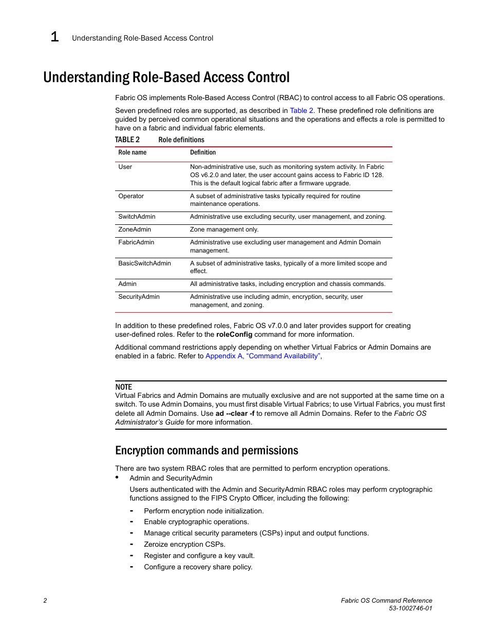 Understanding role-based access control, Encryption commands and permissions | Dell POWEREDGE M1000E User Manual | Page 30 / 1168