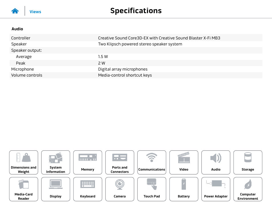 Audio, Specifications | Dell Alienware 15 (Early 2015) User Manual | Page 13 / 23