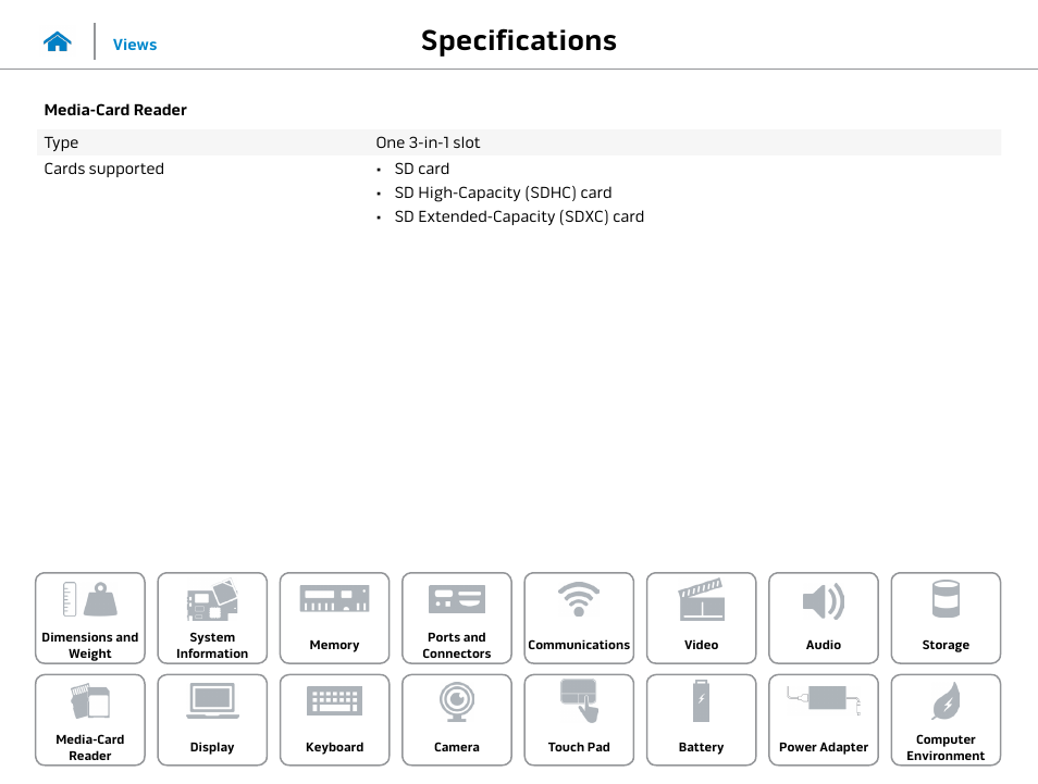 Media-card, Reader, Specifications | Dell Alienware 15 (Early 2015) User Manual | Page 15 / 23