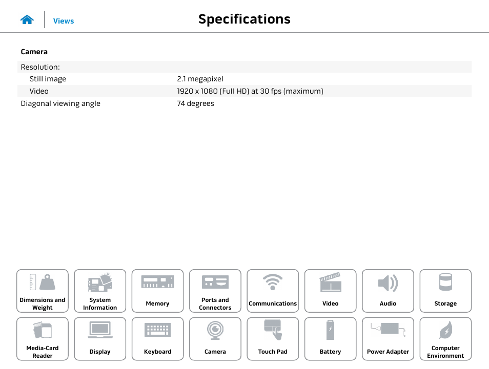 Camera, Specifications | Dell Alienware 15 (Early 2015) User Manual | Page 19 / 23