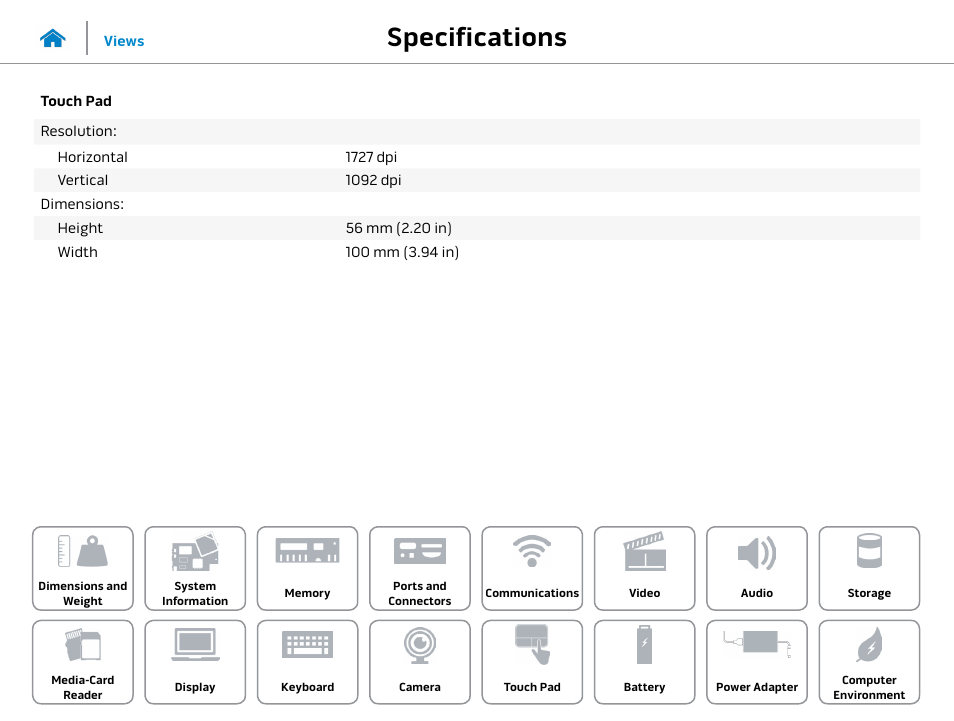 Touch pad, Specifications | Dell Alienware 15 (Early 2015) User Manual | Page 20 / 23