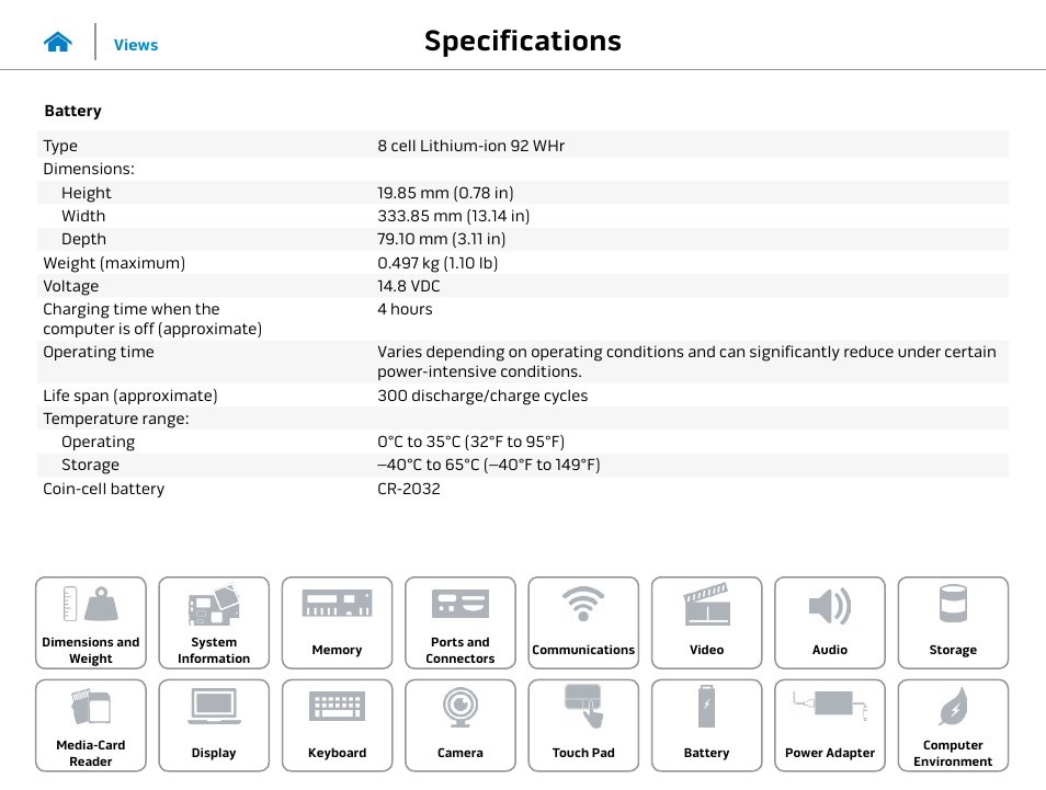 Battery, Specifications | Dell Alienware 15 (Early 2015) User Manual | Page 21 / 23