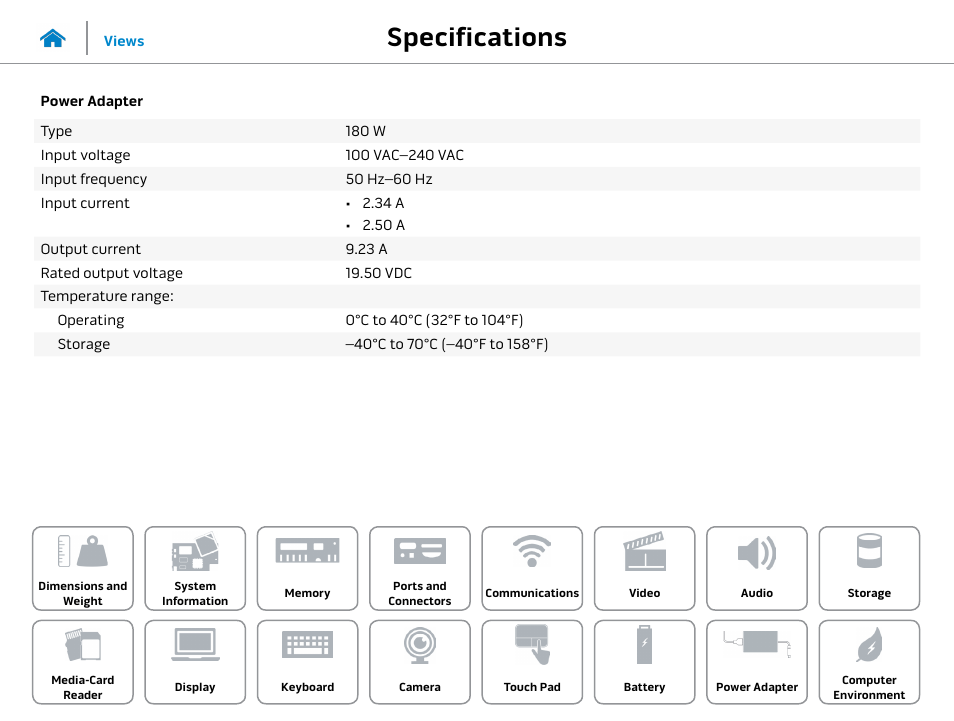 Power adapter, Specifications | Dell Alienware 15 (Early 2015) User Manual | Page 22 / 23