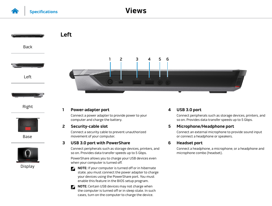 Left, Views | Dell Alienware 15 (Early 2015) User Manual | Page 3 / 23