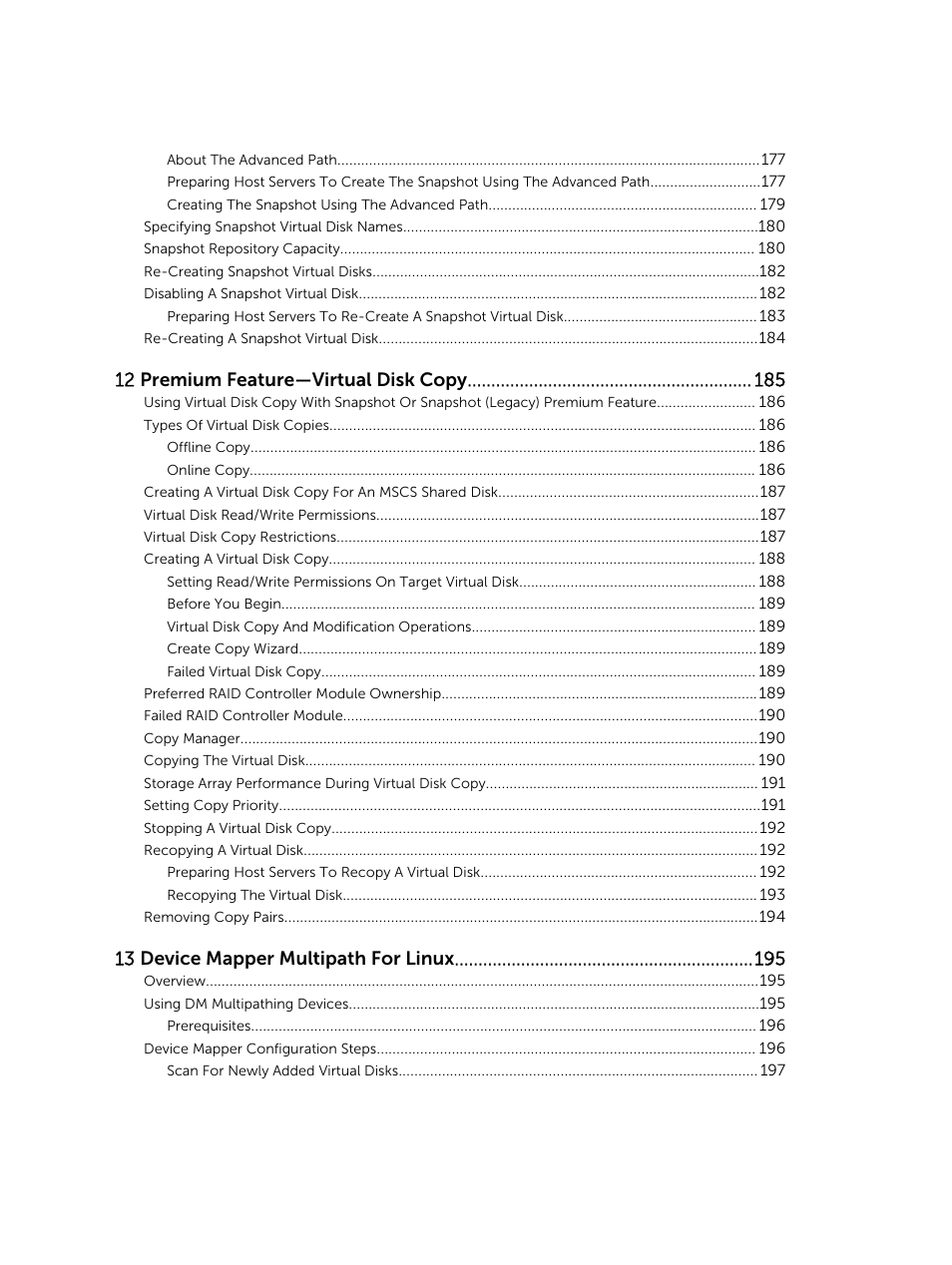 12 premium feature—virtual disk copy, 13 device mapper multipath for linux | Dell PowerVault MD3820f User Manual | Page 10 / 243