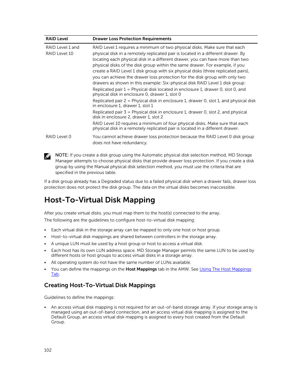 Host-to-virtual disk mapping, Creating host-to-virtual disk mappings | Dell PowerVault MD3820f User Manual | Page 102 / 243