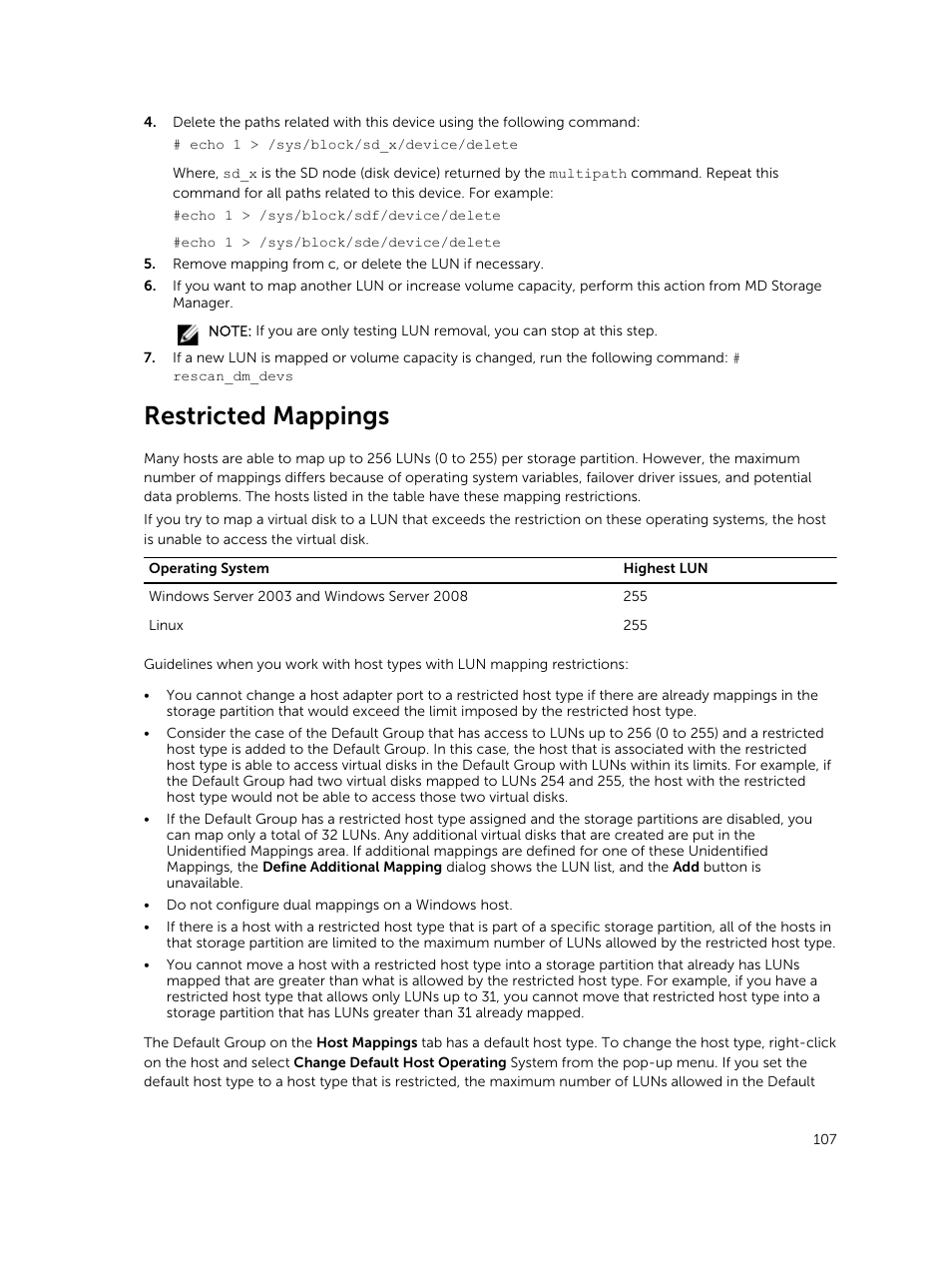 Restricted mappings | Dell PowerVault MD3820f User Manual | Page 107 / 243