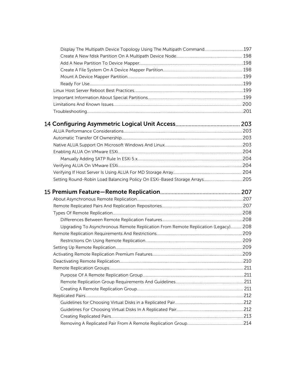 14 configuring asymmetric logical unit access, 15 premium feature—remote replication | Dell PowerVault MD3820f User Manual | Page 11 / 243