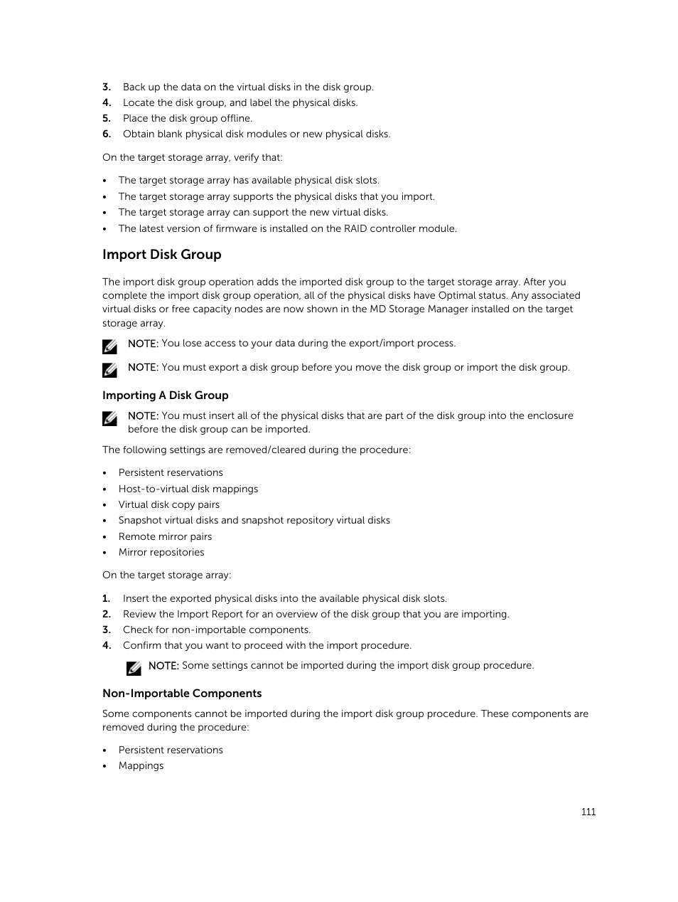 Import disk group | Dell PowerVault MD3820f User Manual | Page 111 / 243