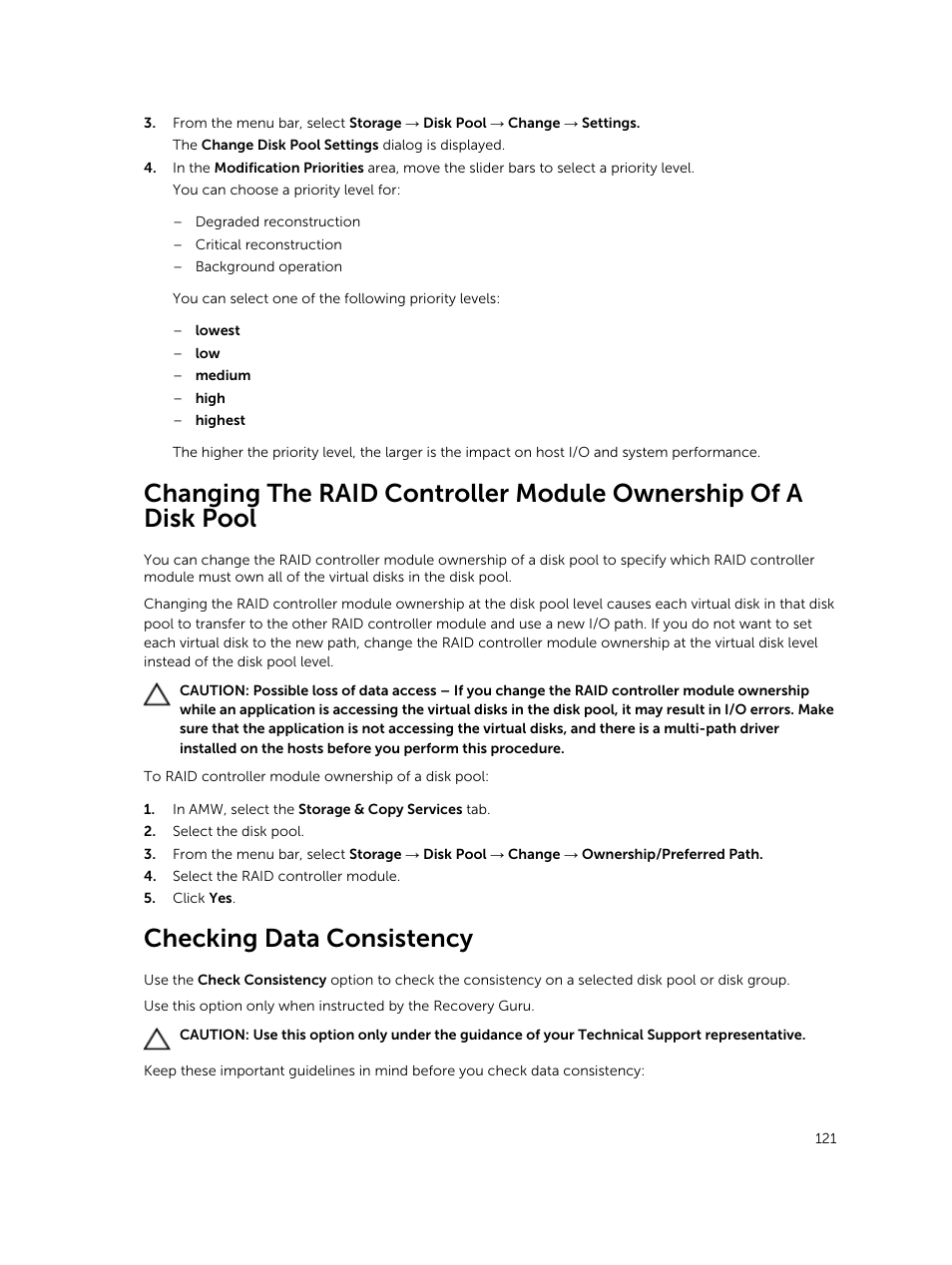 Checking data consistency | Dell PowerVault MD3820f User Manual | Page 121 / 243