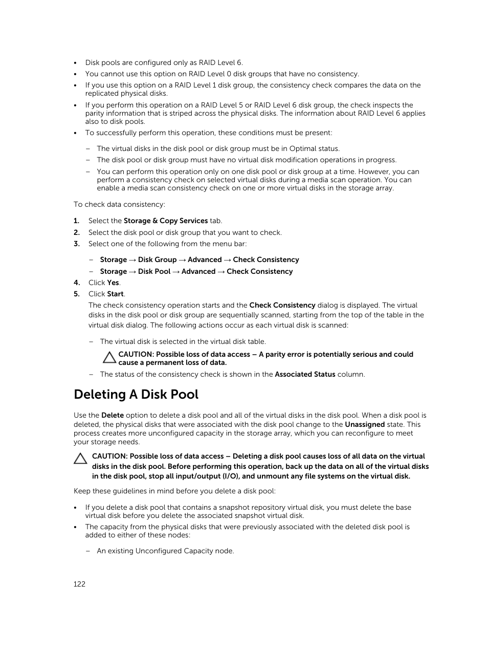 Deleting a disk pool | Dell PowerVault MD3820f User Manual | Page 122 / 243
