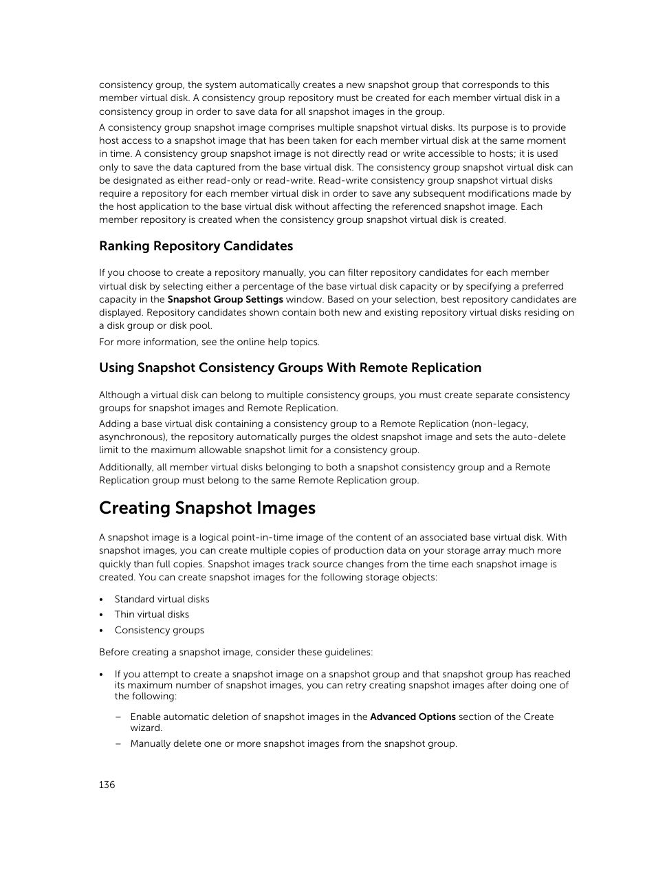 Ranking repository candidates, Creating snapshot images | Dell PowerVault MD3820f User Manual | Page 136 / 243