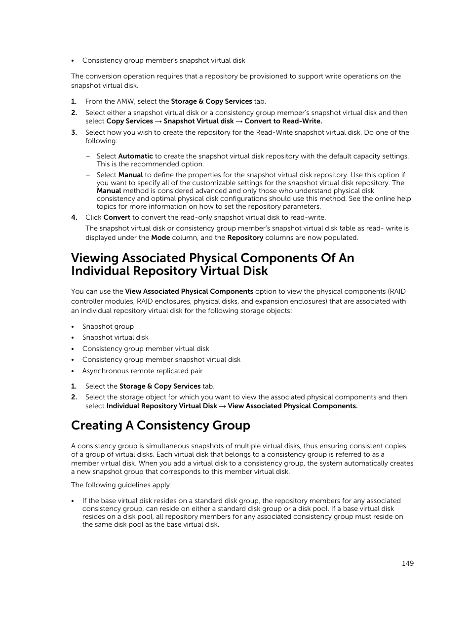 Creating a consistency group | Dell PowerVault MD3820f User Manual | Page 149 / 243