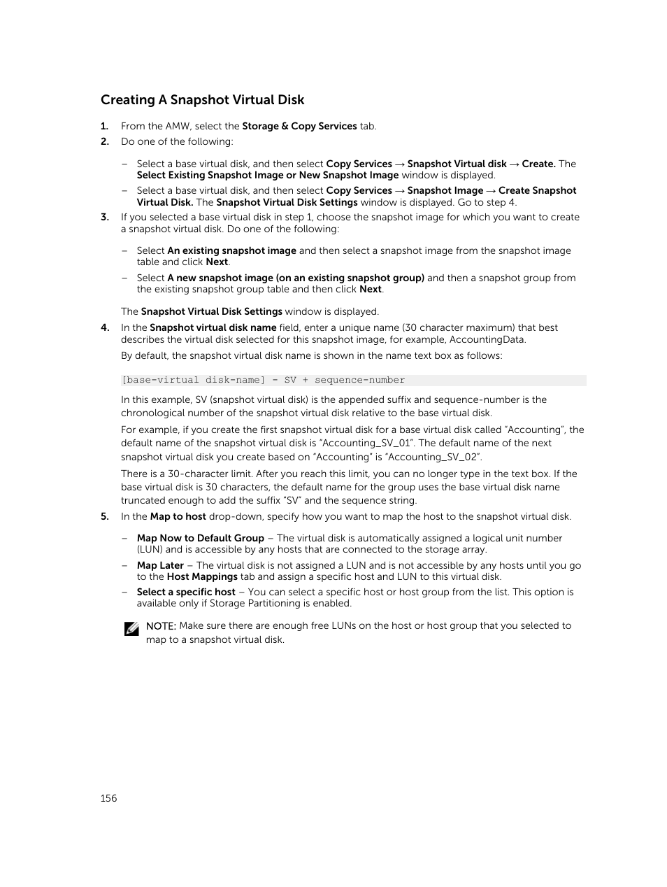 Creating a snapshot virtual disk | Dell PowerVault MD3820f User Manual | Page 156 / 243