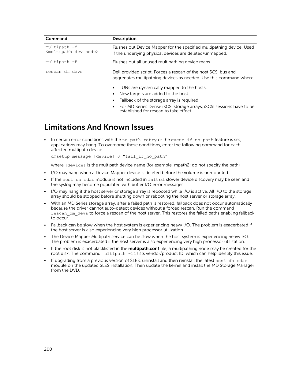 Limitations and known issues | Dell PowerVault MD3820f User Manual | Page 200 / 243