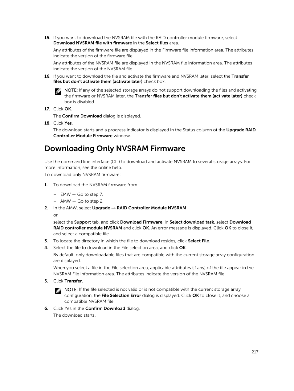 Downloading only nvsram firmware | Dell PowerVault MD3820f User Manual | Page 217 / 243