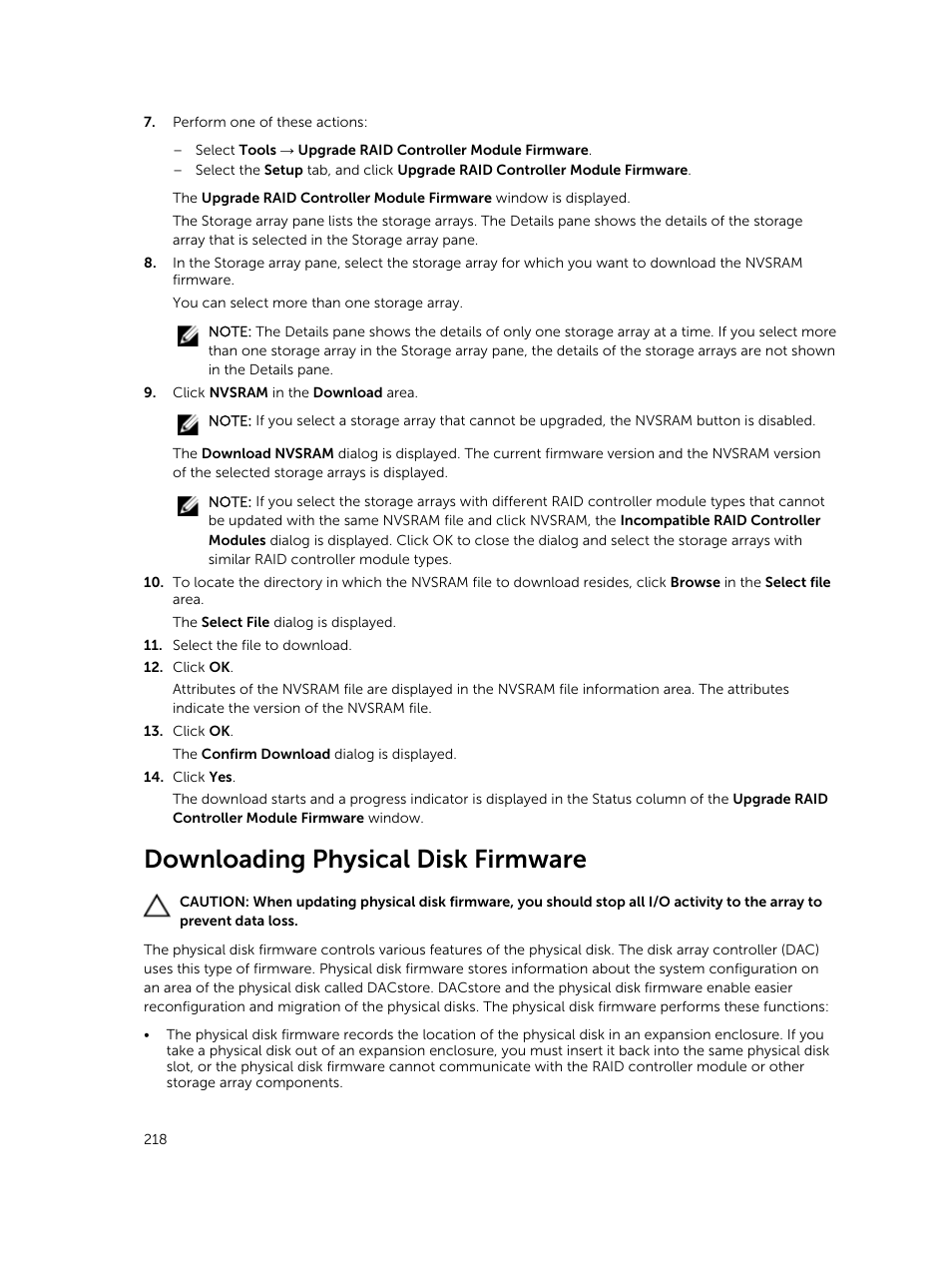 Downloading physical disk firmware | Dell PowerVault MD3820f User Manual | Page 218 / 243