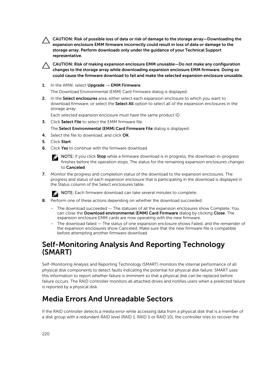 Media errors and unreadable sectors | Dell PowerVault MD3820f User Manual | Page 220 / 243