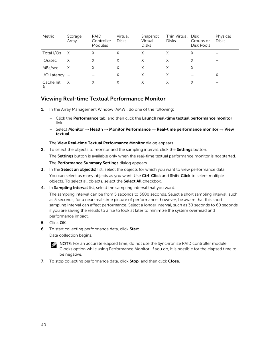 Viewing real-time textual performance monitor | Dell PowerVault MD3820f User Manual | Page 40 / 243