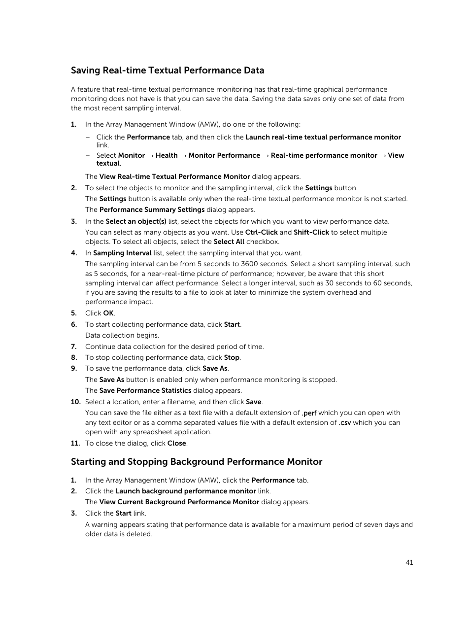 Saving real-time textual performance data | Dell PowerVault MD3820f User Manual | Page 41 / 243