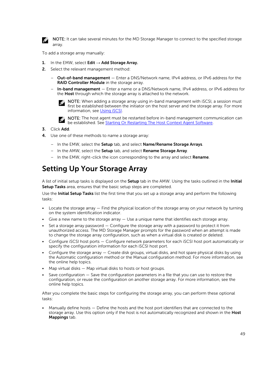 Setting up your storage array | Dell PowerVault MD3820f User Manual | Page 49 / 243