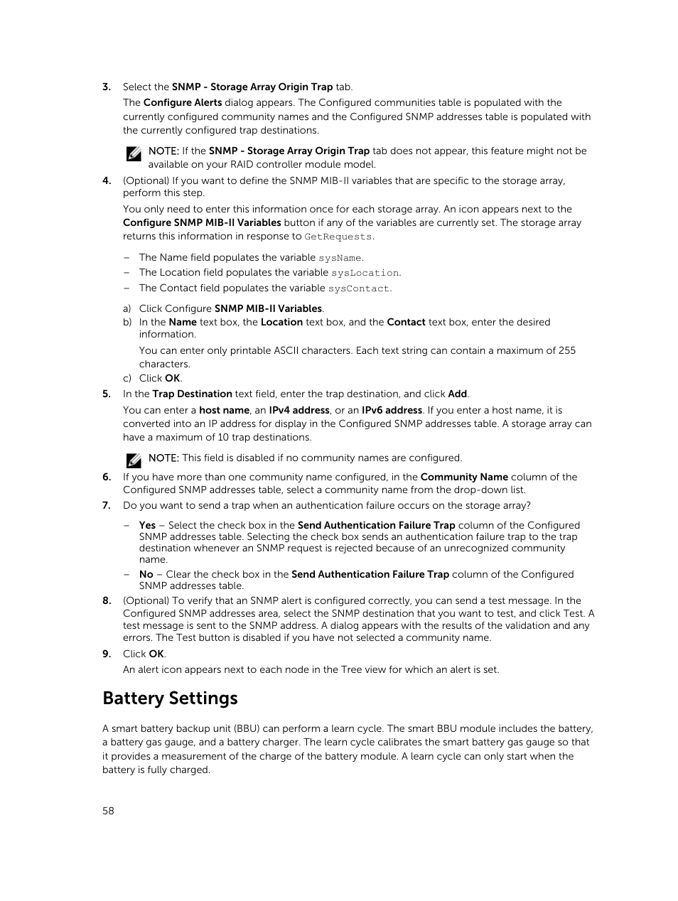 Battery settings | Dell PowerVault MD3820f User Manual | Page 58 / 243