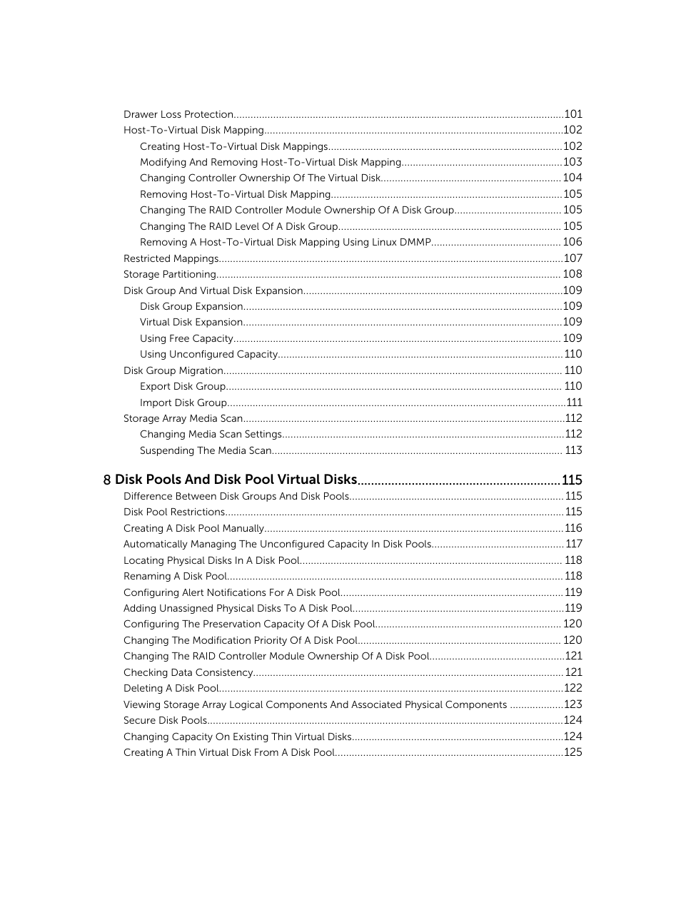 8 disk pools and disk pool virtual disks | Dell PowerVault MD3820f User Manual | Page 7 / 243