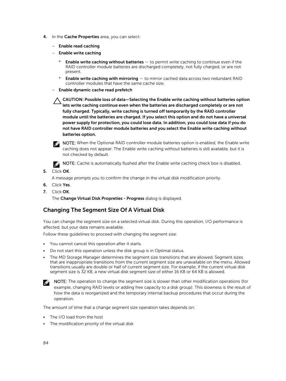 Changing the segment size of a virtual disk | Dell PowerVault MD3820f User Manual | Page 84 / 243