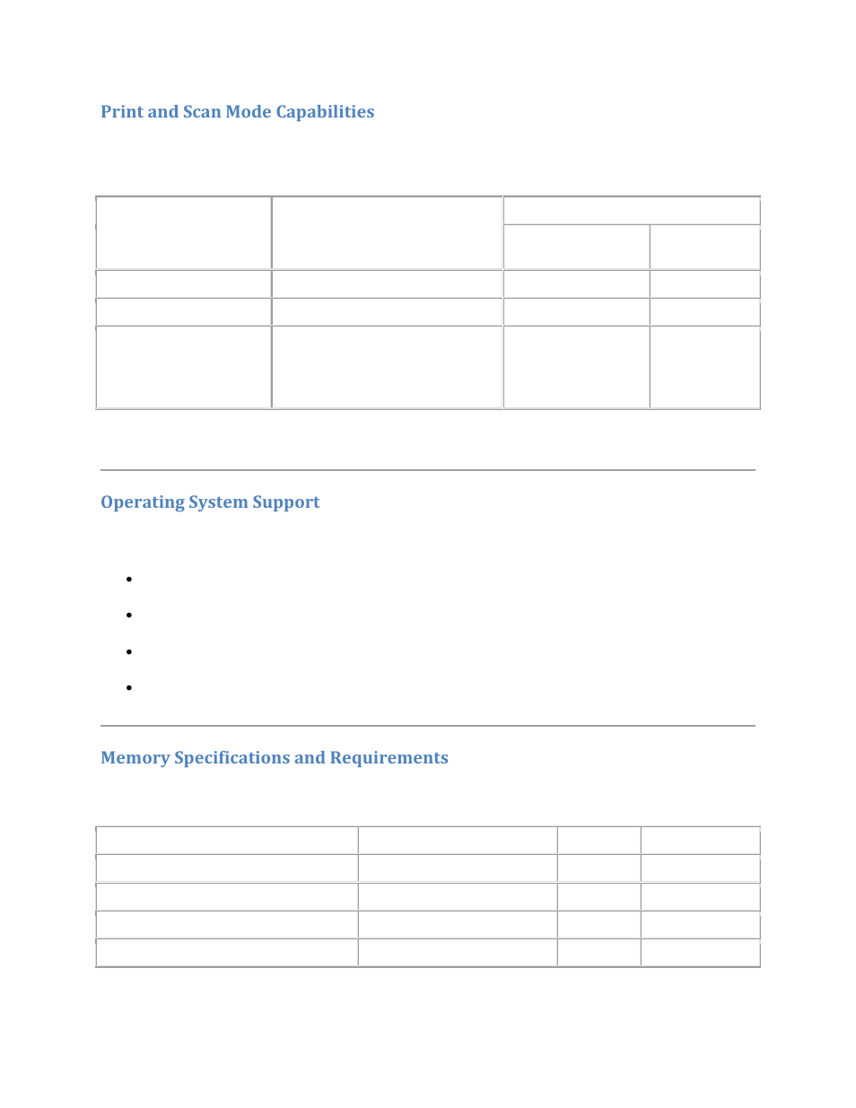 Print and scan mode capabilities, Operating system support | Dell V305w All In One Wireless Inkjet Printer User Manual | Page 114 / 133