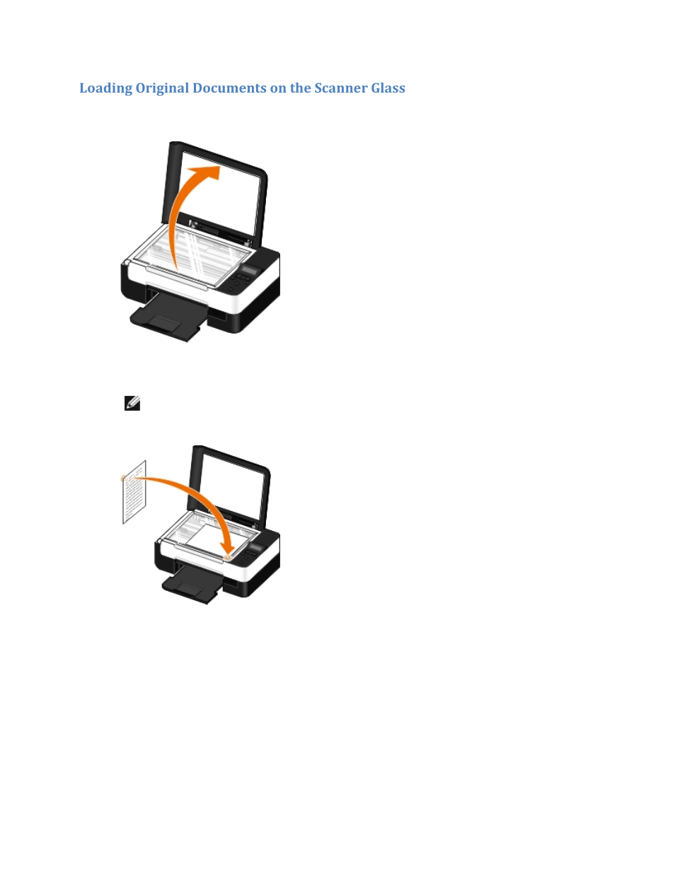 Loading original documents on the scanner glass | Dell V305w All In One Wireless Inkjet Printer User Manual | Page 24 / 133