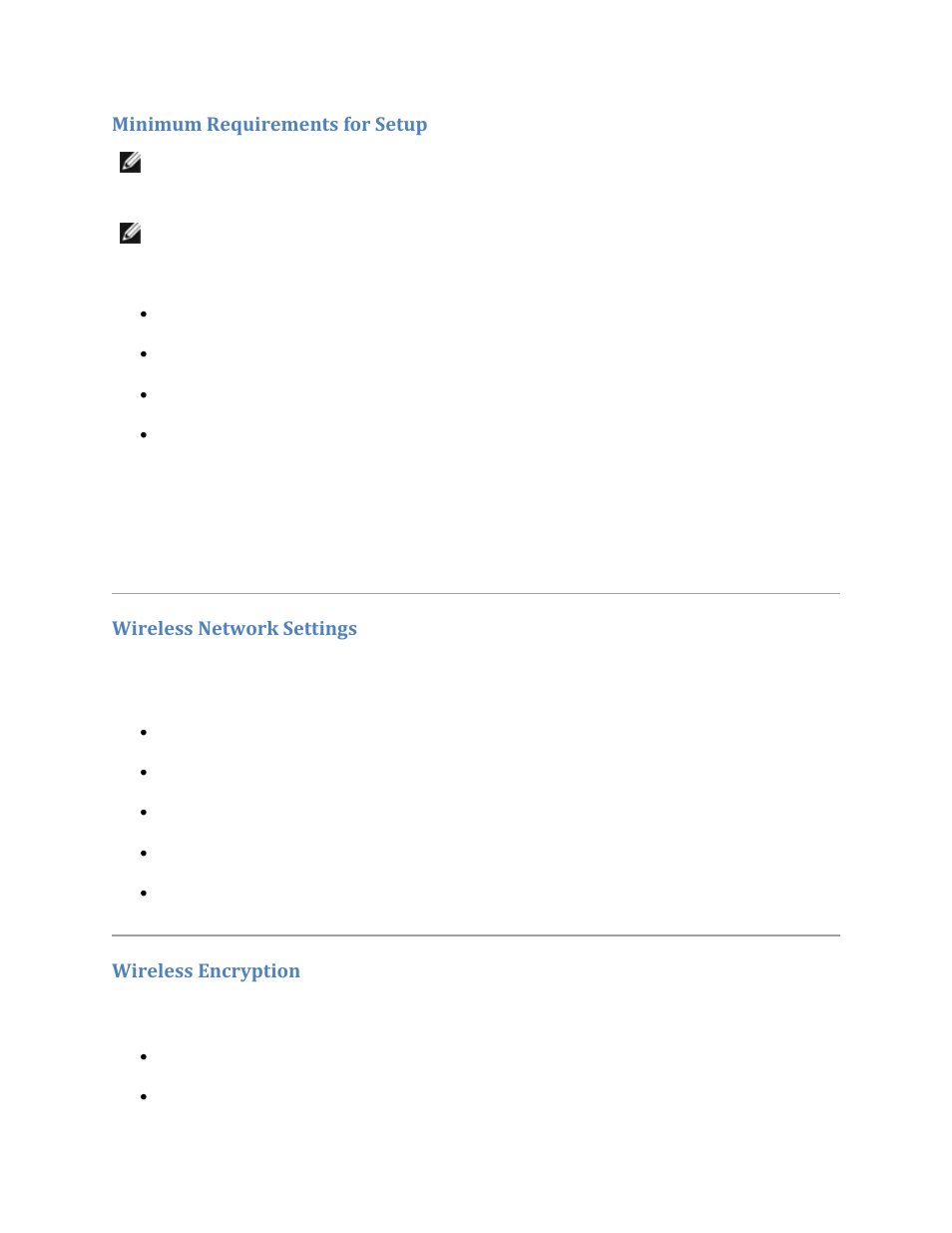 Minimum requirements for setup, Wireless network settings, Wireless encryption | Dell V305w All In One Wireless Inkjet Printer User Manual | Page 77 / 133