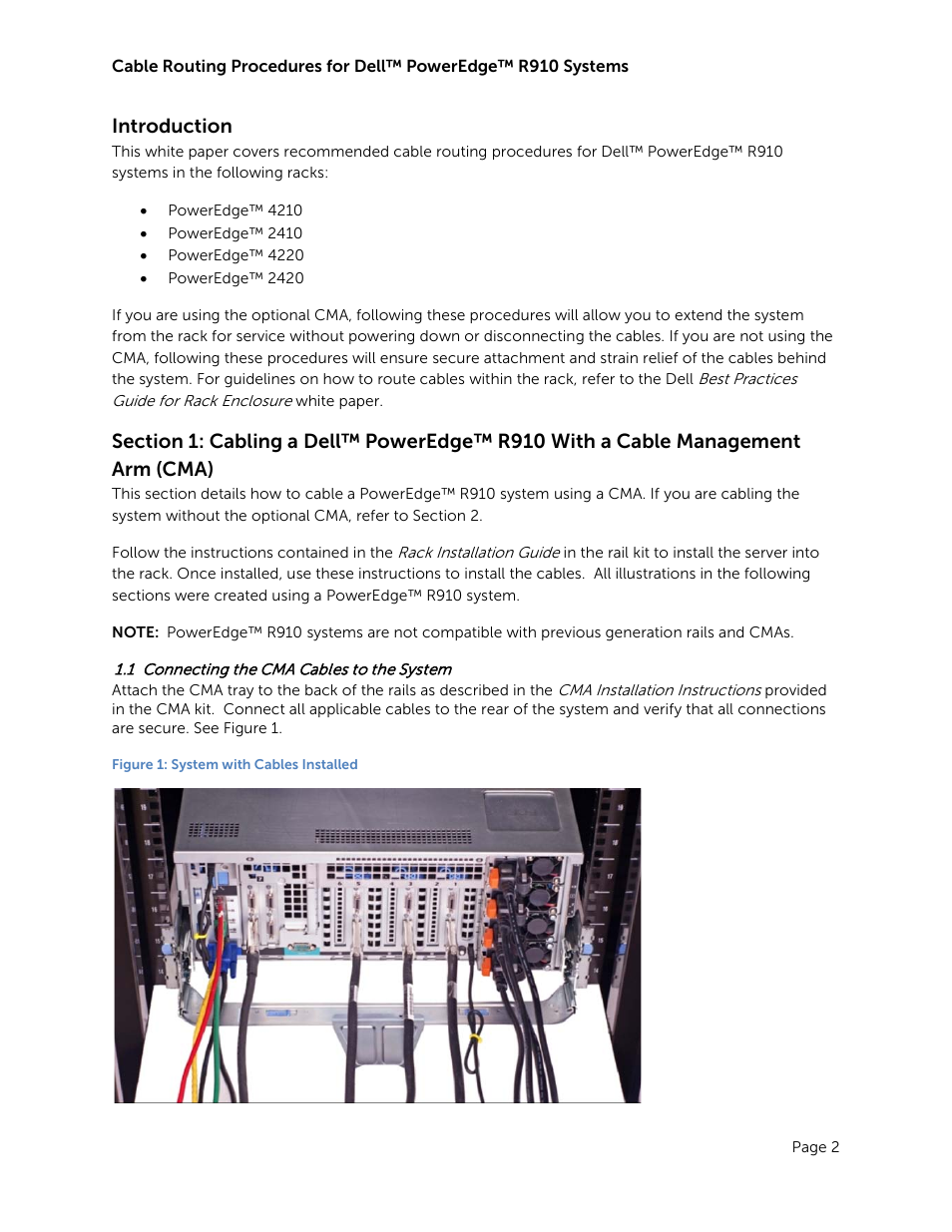 Introduction, 1 connecting the cma cables to the system, Connecting the cma cables to the system | Figure 1: system with cables installed | Dell PowerEdge Rack Enclosure 2420 User Manual | Page 4 / 9