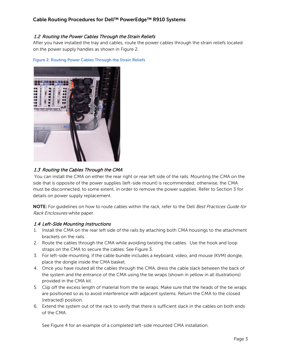 3 routing the cables through the cma, 4 left-side mounting instructions, Routing the cables through the cma | Left-side mounting instructions | Dell PowerEdge Rack Enclosure 2420 User Manual | Page 5 / 9