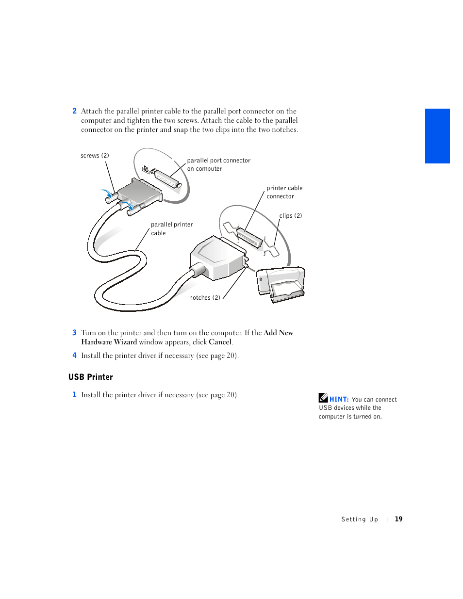 Usb printer | Dell Inspiron 5000e User Manual | Page 17 / 90