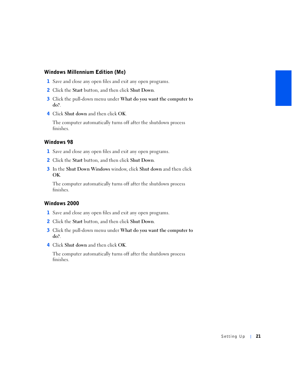 Windows millennium edition (me), Windows 98, Windows 2000 | Windows 18 | Dell Inspiron 5000e User Manual | Page 19 / 90