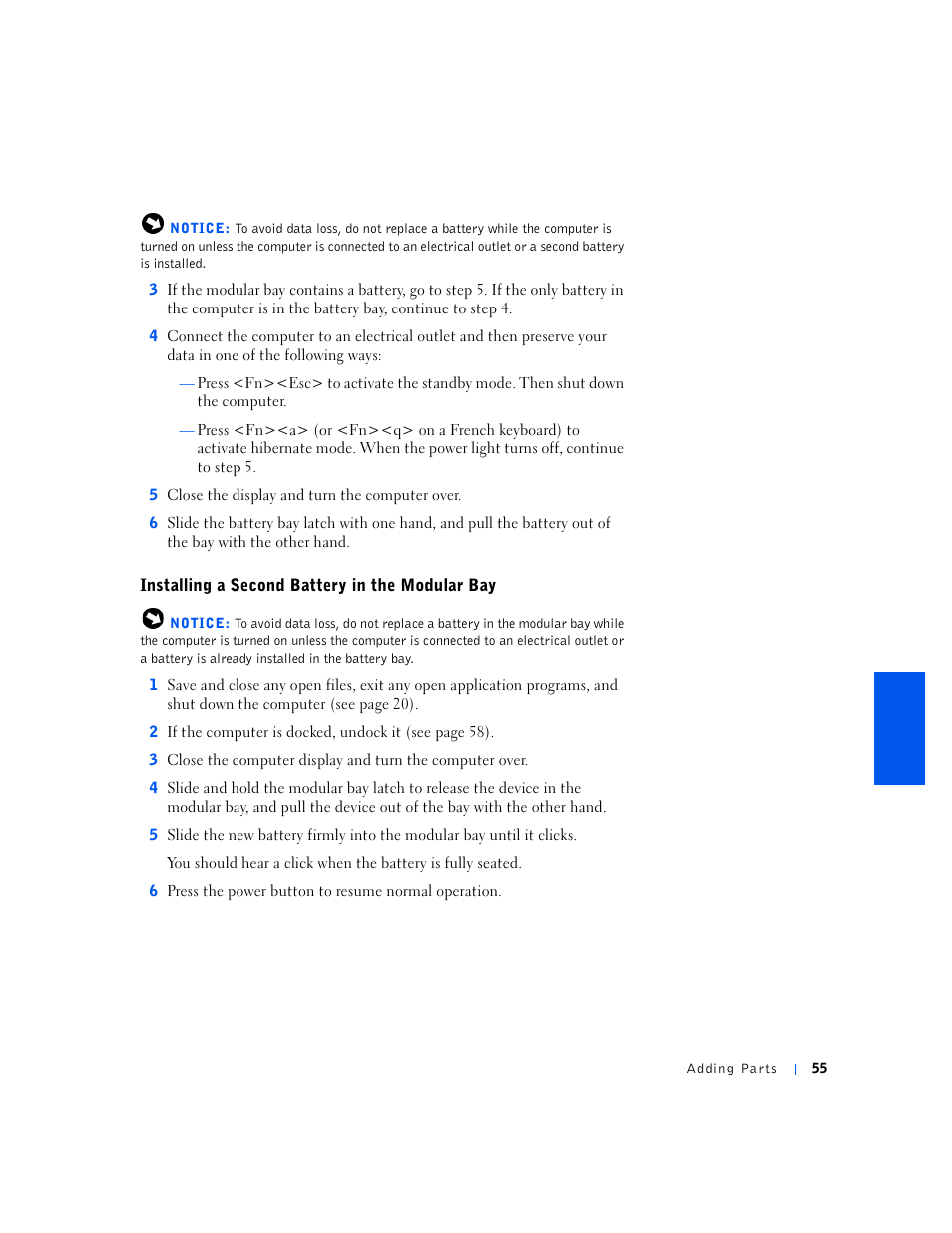 Installing a second battery in the modular bay | Dell Inspiron 5000e User Manual | Page 53 / 90