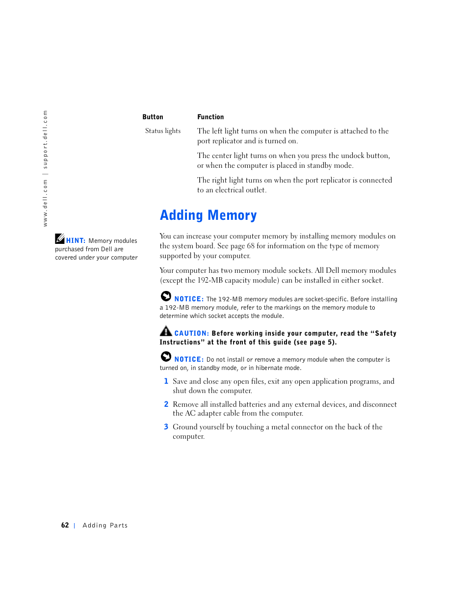 Adding memory | Dell Inspiron 5000e User Manual | Page 60 / 90