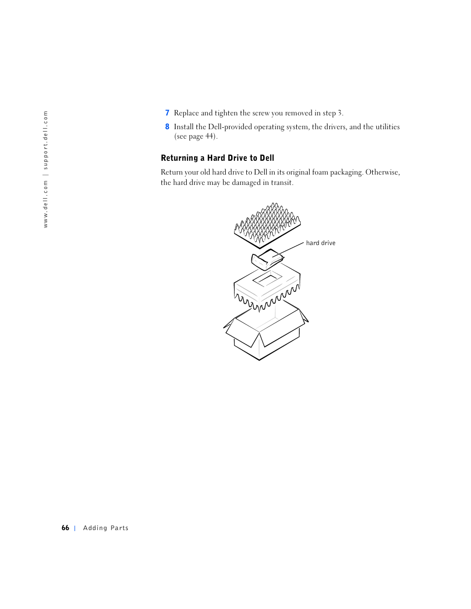 Returning a hard drive to dell | Dell Inspiron 5000e User Manual | Page 64 / 90