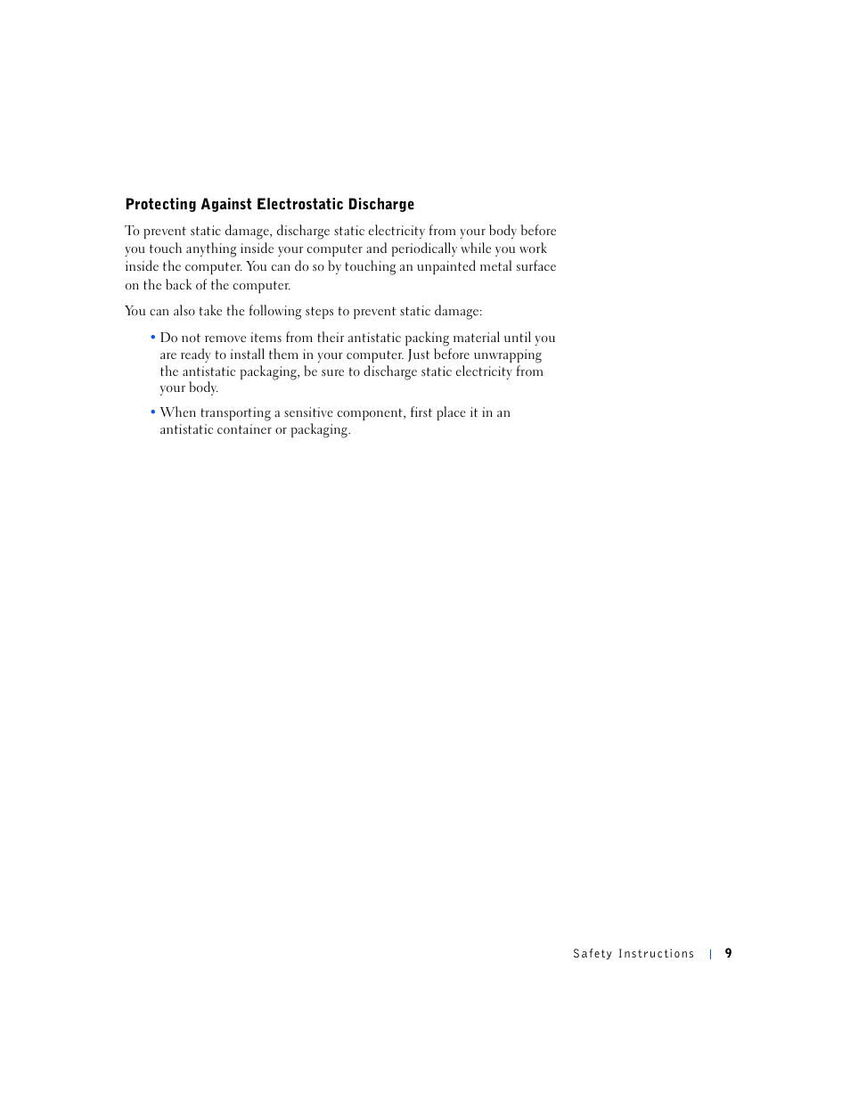 Protecting against electrostatic discharge | Dell Inspiron 5000e User Manual | Page 7 / 90