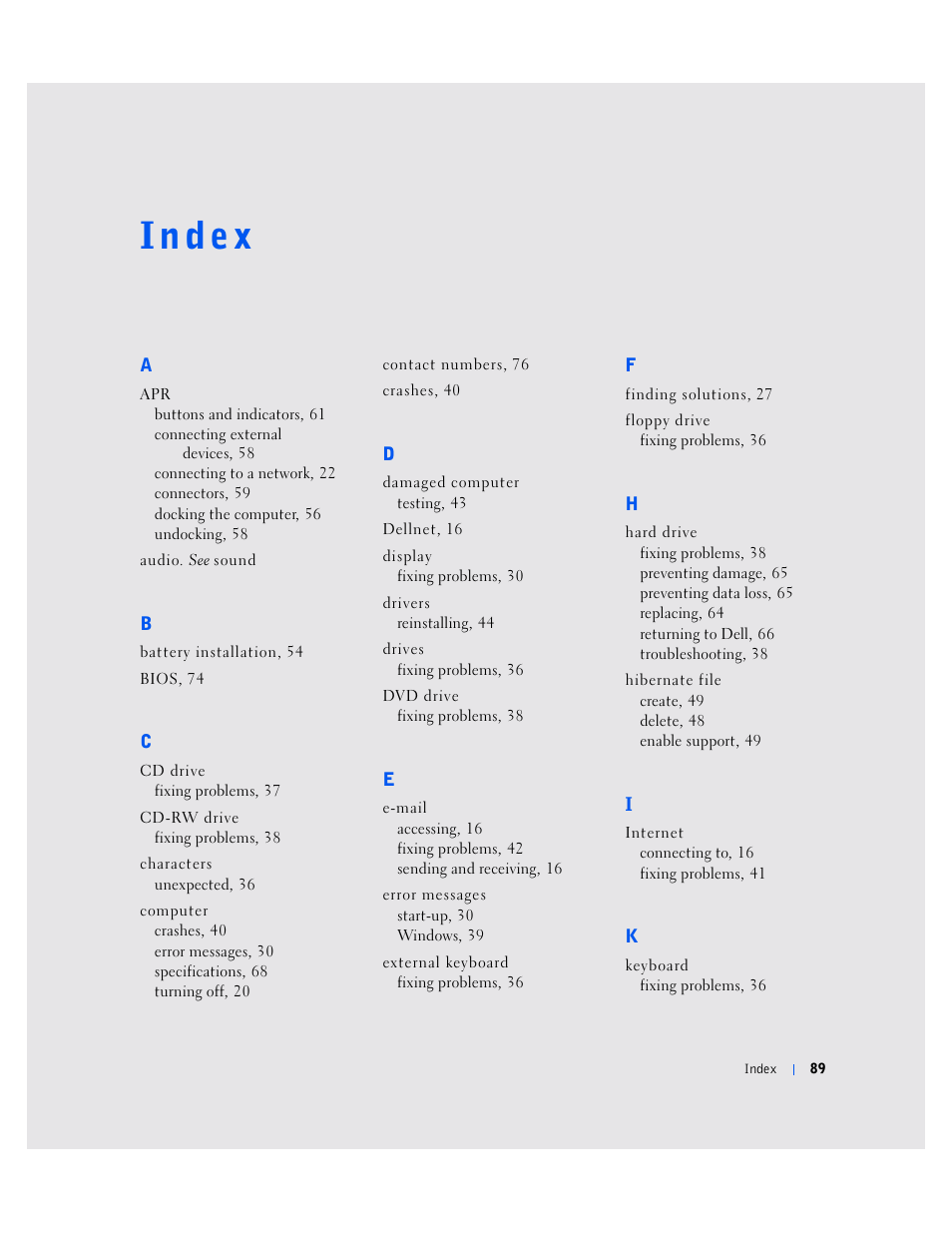 Index | Dell Inspiron 5000e User Manual | Page 87 / 90