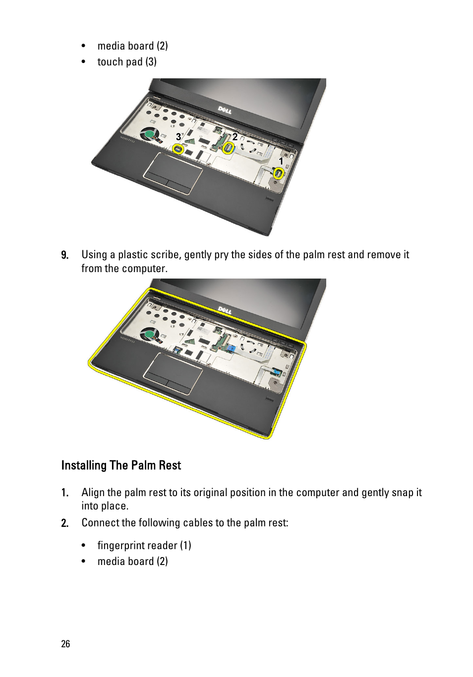 Installing the palm rest | Dell Vostro V131 (Mid 2011) User Manual | Page 26 / 90