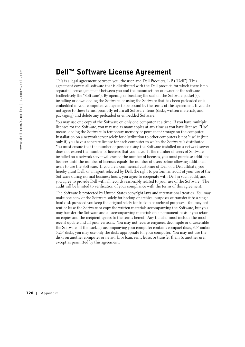 Dell™ software license agreement | Dell 1600n Multifunction Mono Laser Printer User Manual | Page 130 / 134