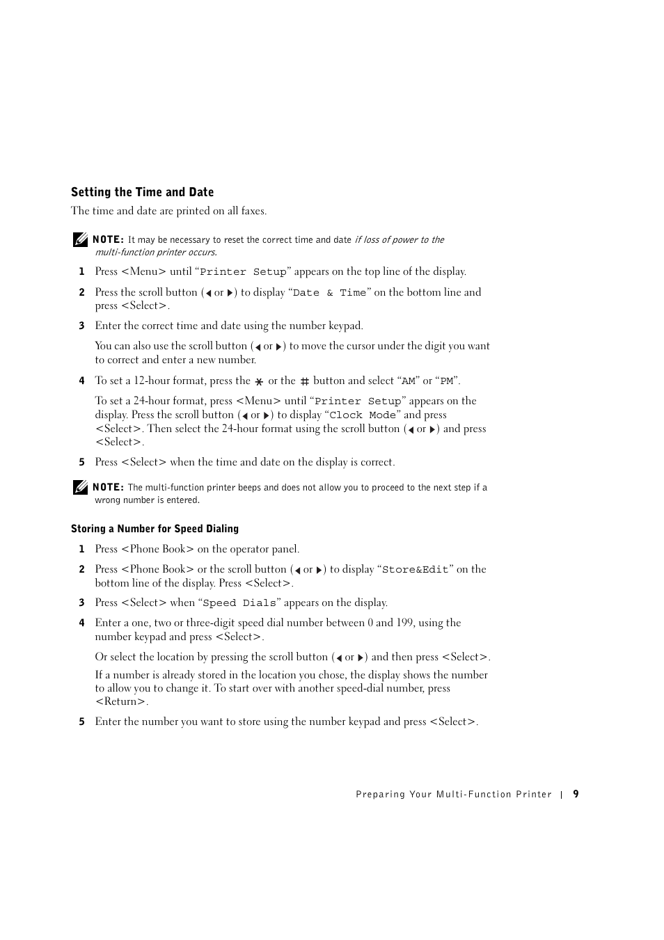 Setting the time and date | Dell 1600n Multifunction Mono Laser Printer User Manual | Page 19 / 134