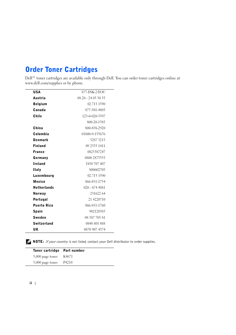 Order toner cartridges | Dell 1600n Multifunction Mono Laser Printer User Manual | Page 2 / 134
