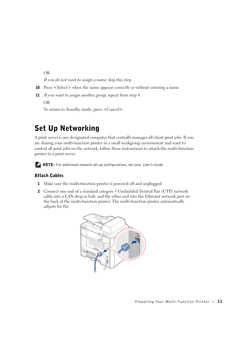 Set up networking, Attach cables | Dell 1600n Multifunction Mono Laser Printer User Manual | Page 21 / 134