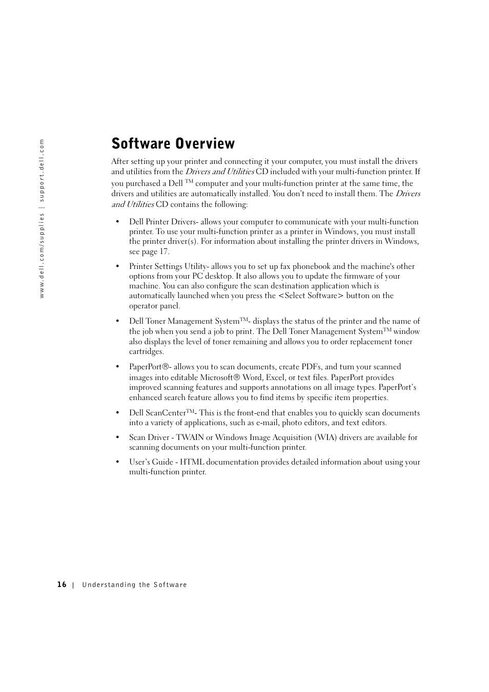 Software overview | Dell 1600n Multifunction Mono Laser Printer User Manual | Page 26 / 134