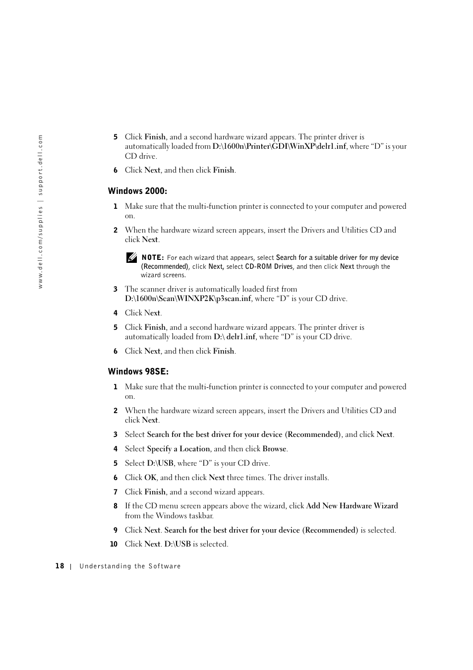 Windows 2000, Windows 98se | Dell 1600n Multifunction Mono Laser Printer User Manual | Page 28 / 134